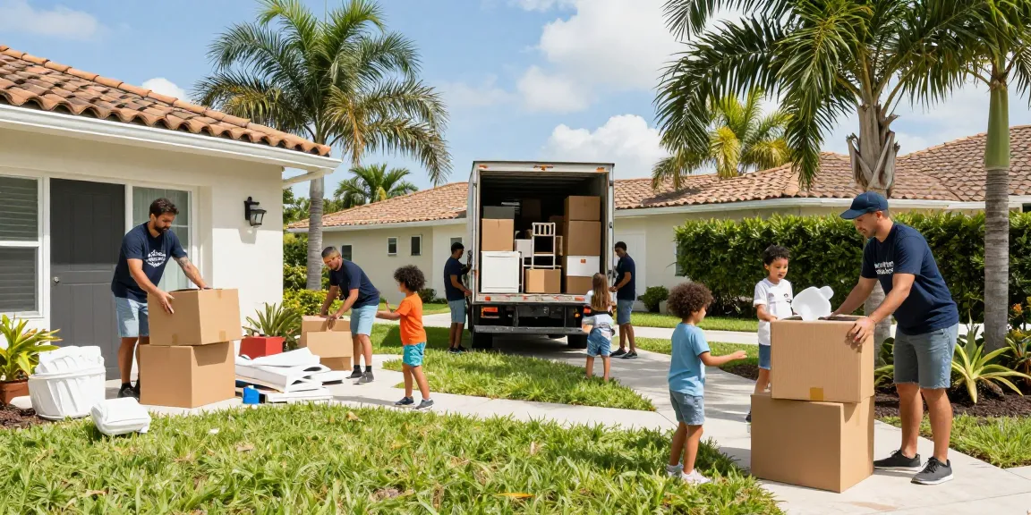 Moving company Venice FL team unloading boxes for a family in their new home.
