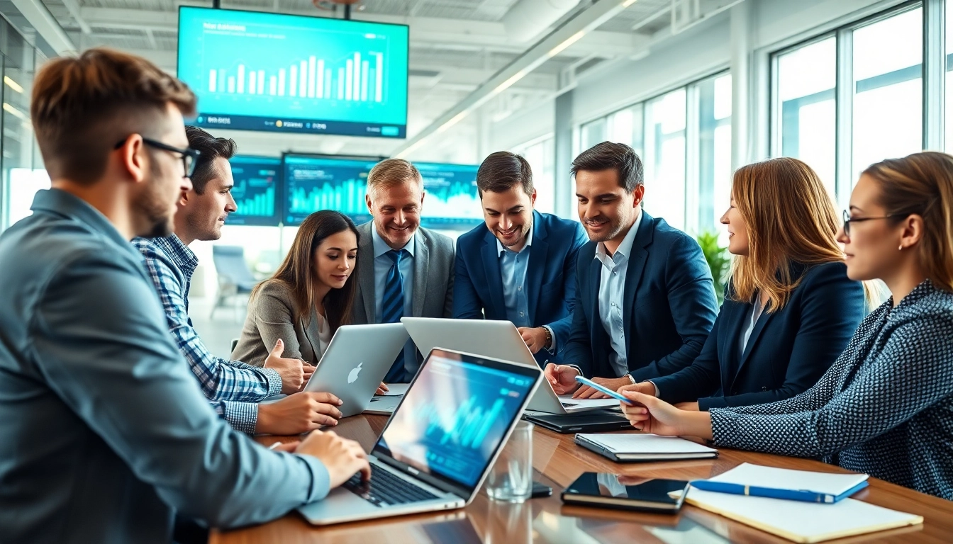 Engaging professionals collaborating on digital transformation services in a modern workspace.