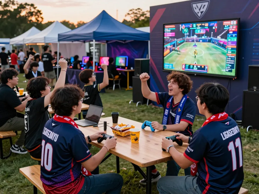 Excited gamers at a ligasedayu tournament, showcasing community spirit.