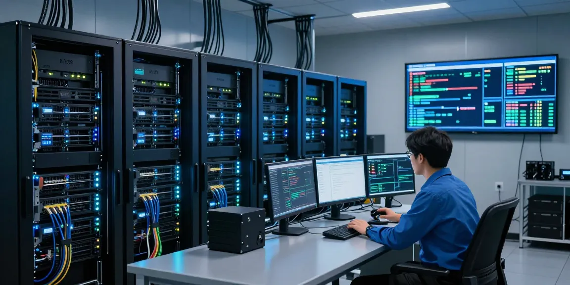 Configuración de servidores en un centro de datos de VPS Hosting en México, destacando tecnología y eficiencia.