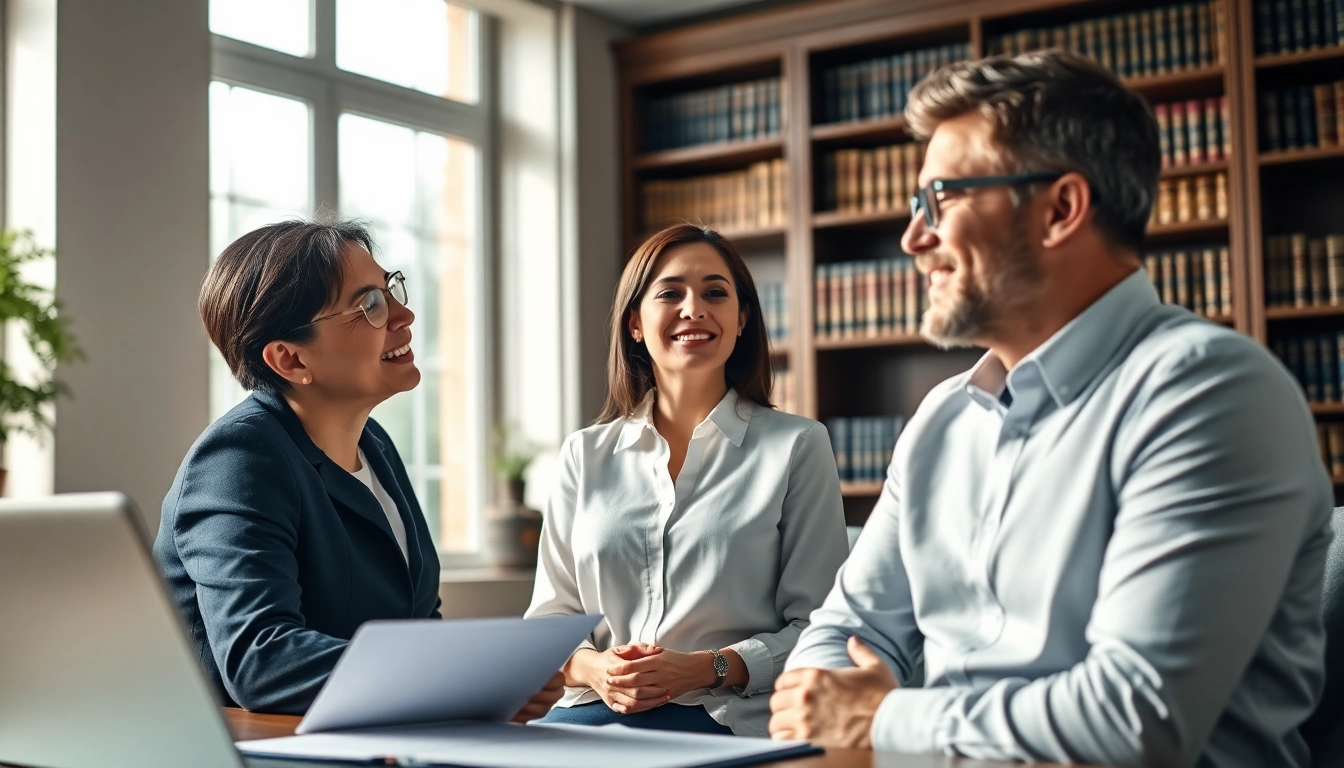 Couple engaging in Family Law Financial Agreements with a lawyer in a professional office setting.