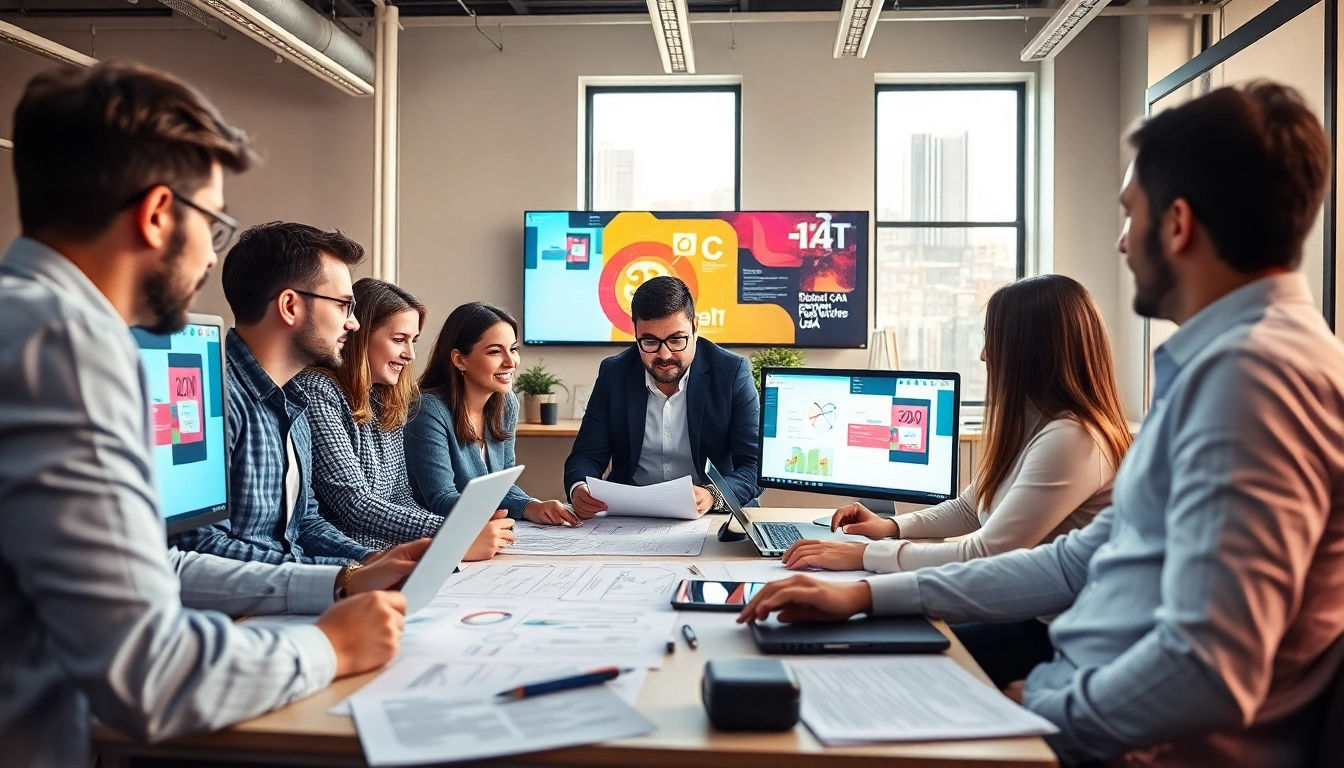 Werbeagentur im kreativen Designprozess mit einem dynamischen Team in einem modernen Büro.