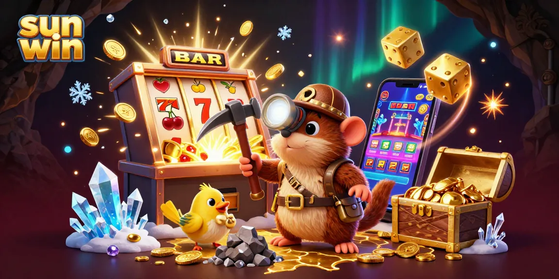 Experience sun win with this dynamic illustration showcasing a treasure hunter mole in a jackpot explosion of excitement.