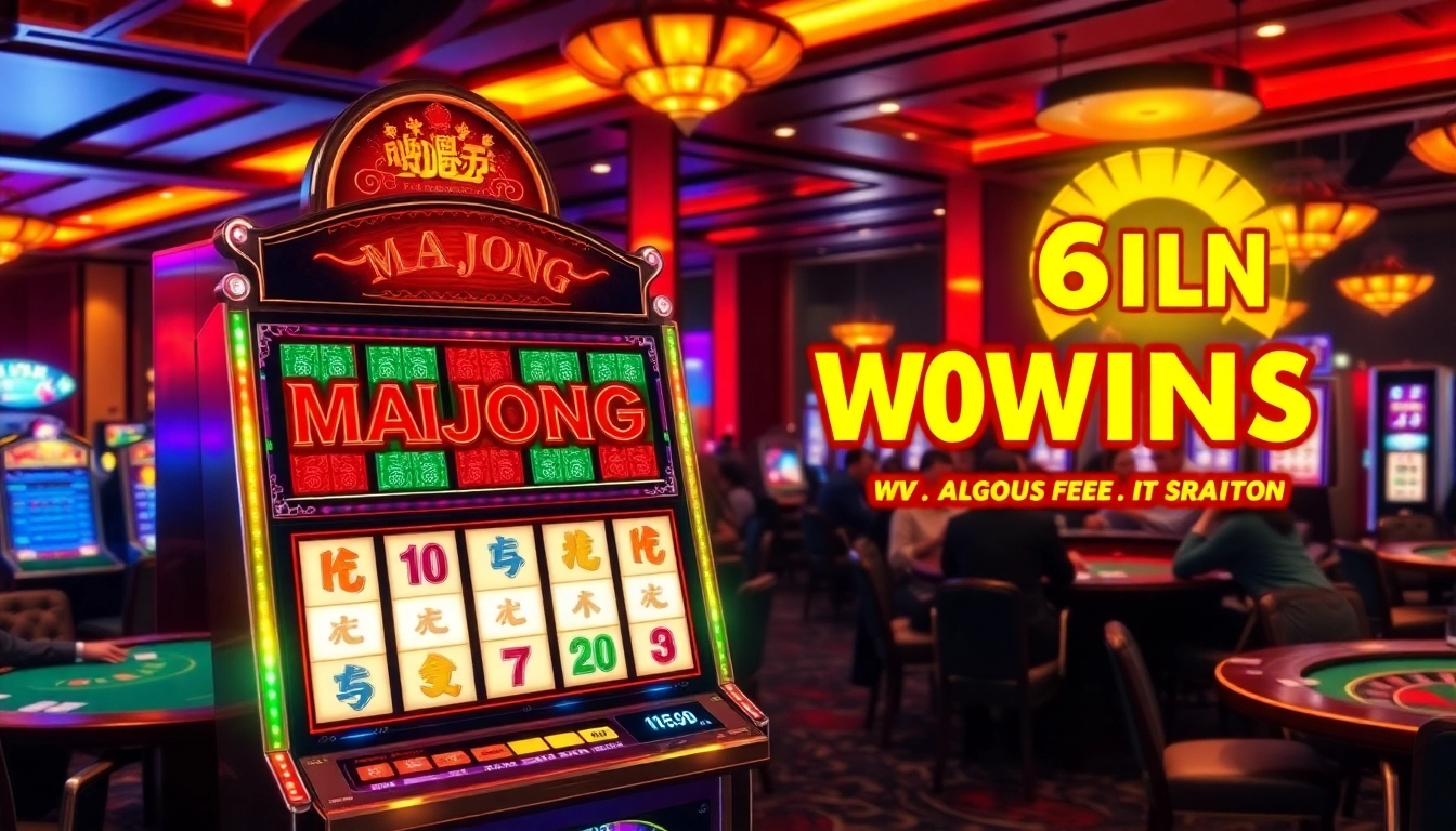 Players enjoying the mahjong slot demo in a lively casino atmosphere, showcasing exciting features and potential big wins.