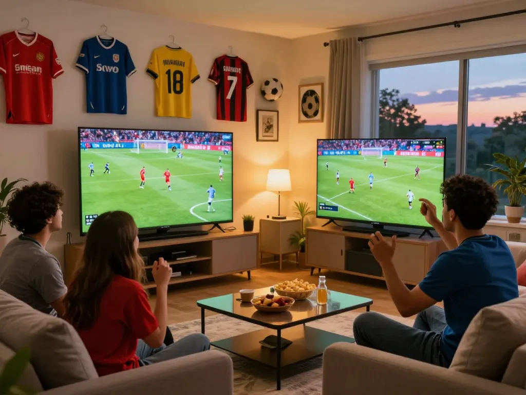 Exciting football viewing experience at cakhiatvz.live with fans enjoying a live match in vibrant setting.