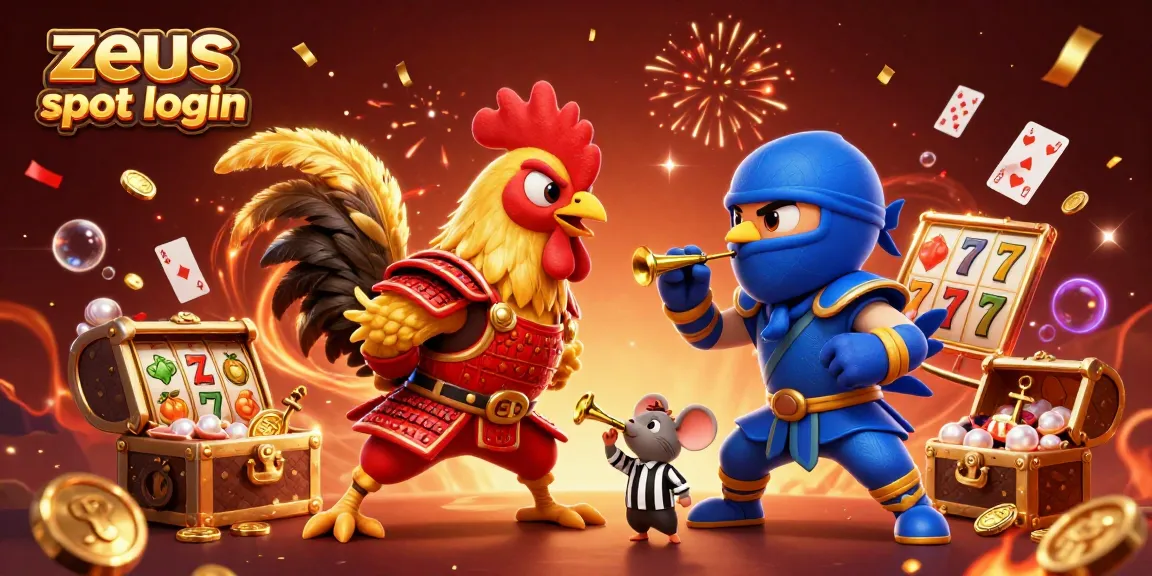 Engage in the zeus slot login adventure with dynamic roosters in a vibrant casino scene.