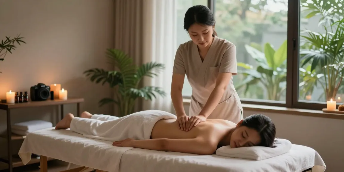 마사지 체험을 위한 편안한 스파룸에서 마사지 받는 모습