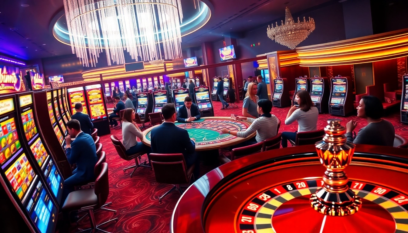 Découvrez l'excitation du casino en ligne avec des machines à sous vibrantes et des joueurs engagés.