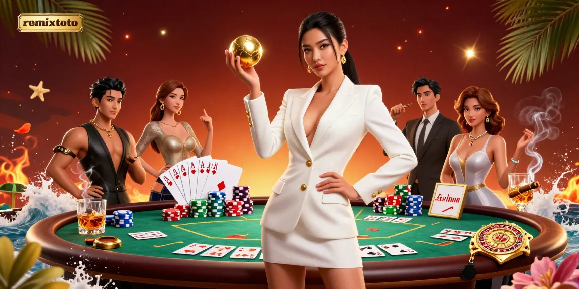 Engage with remixtoto’s vibrant casino atmosphere, showcasing a stunning woman holding a golden roulette ball.