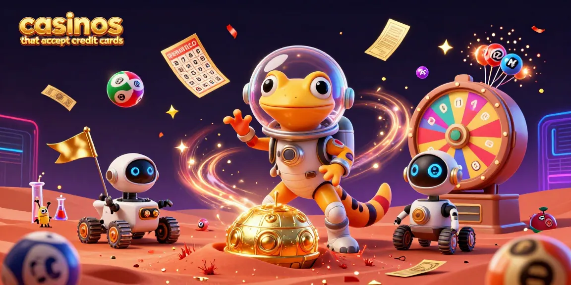 Experience thrilling adventures at casinos that accept credit cards with our vibrant Martian illustration.