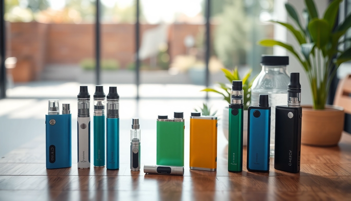 Engaging display of disposable vape brands on a stylish table with vibrant colors.