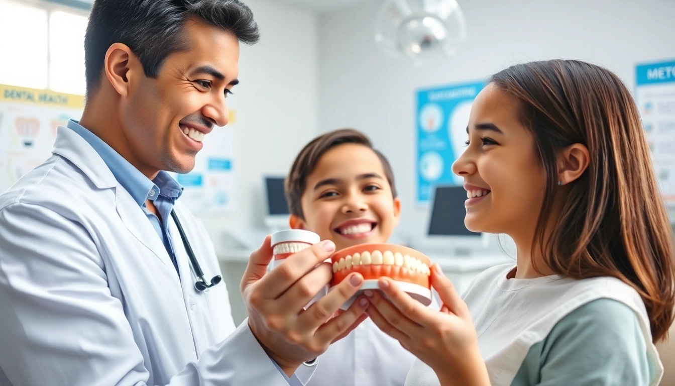 Edmonton orthodontist consulting with a young patient in a modern clinic.