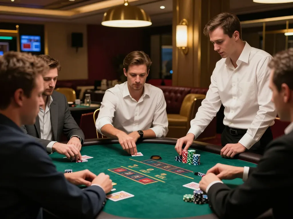 Players at EE88 blackjack table excitedly placing bets while the dealer manages the cards