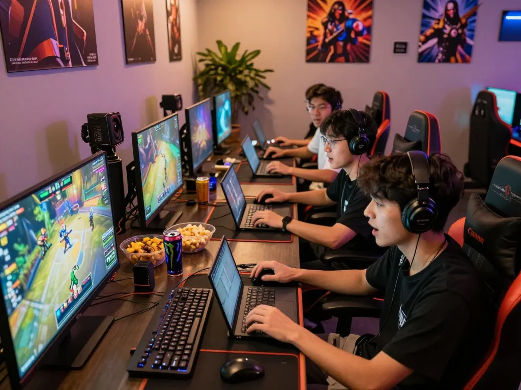 Engaging gaming group featuring hubet 88 players immersed in intense competition
