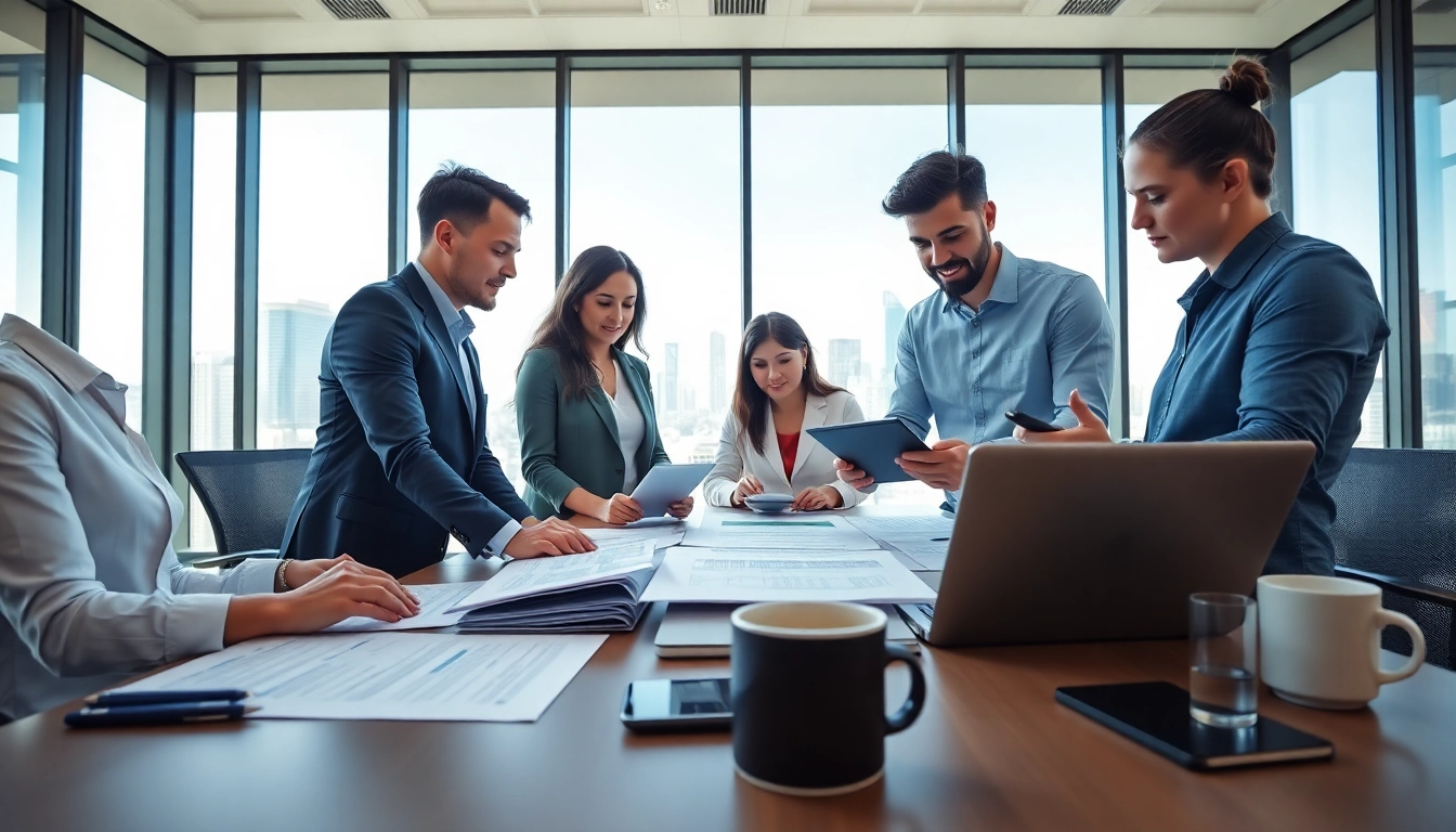 Engaging team collaborating on Contract Management strategies in a bright office.