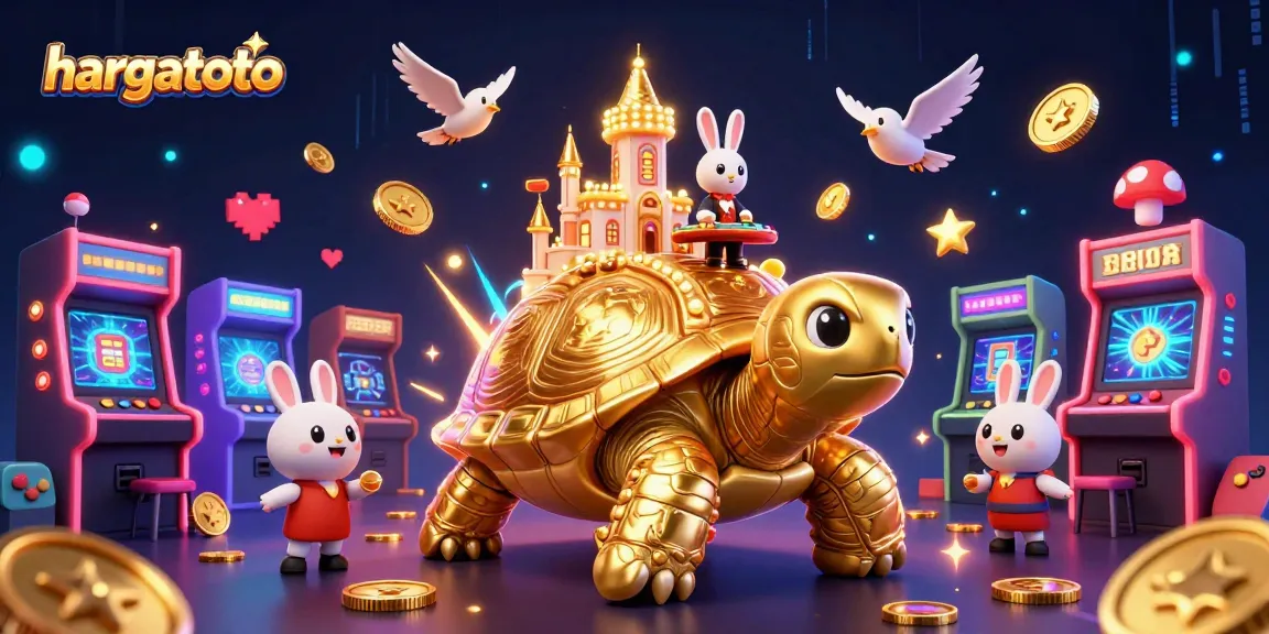 Engage in hargatoto games surrounded by golden coins and vibrant gaming elements.