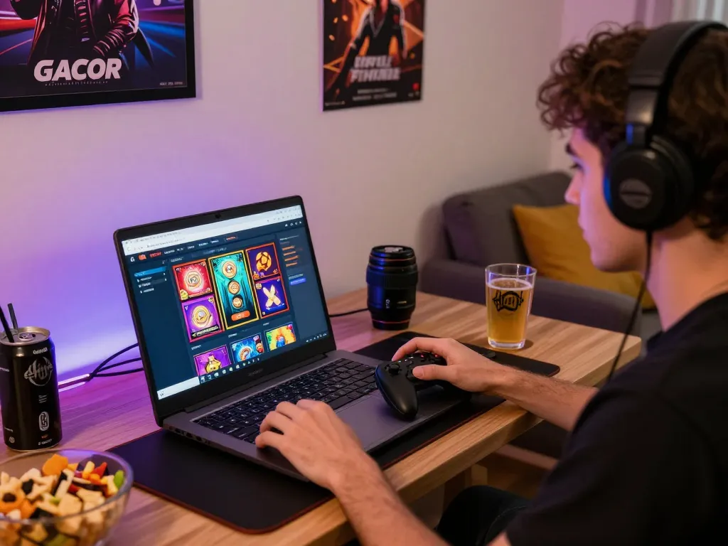 Exciting online gaming environment featuring a player engaging with a slot gacor website interface.