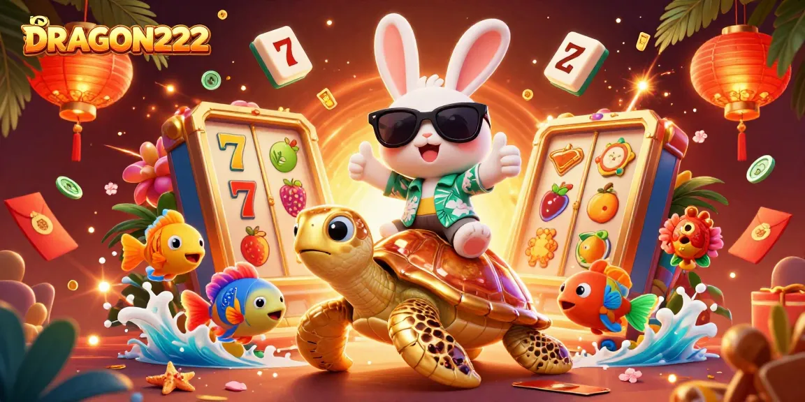 Engage in thrilling gameplay with DRAGON222 featuring vibrant symbols and characters in a dynamic casino scene.