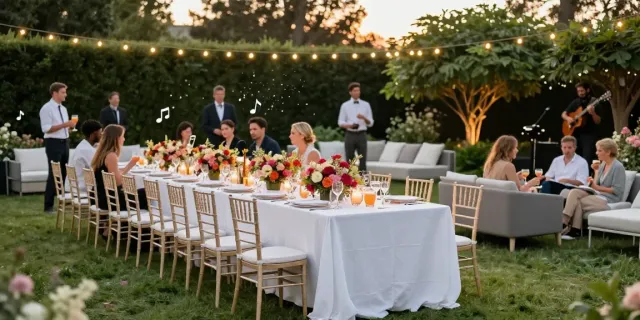 Event furniture rental setup for an elegant outdoor celebration with luxury seating and decor.