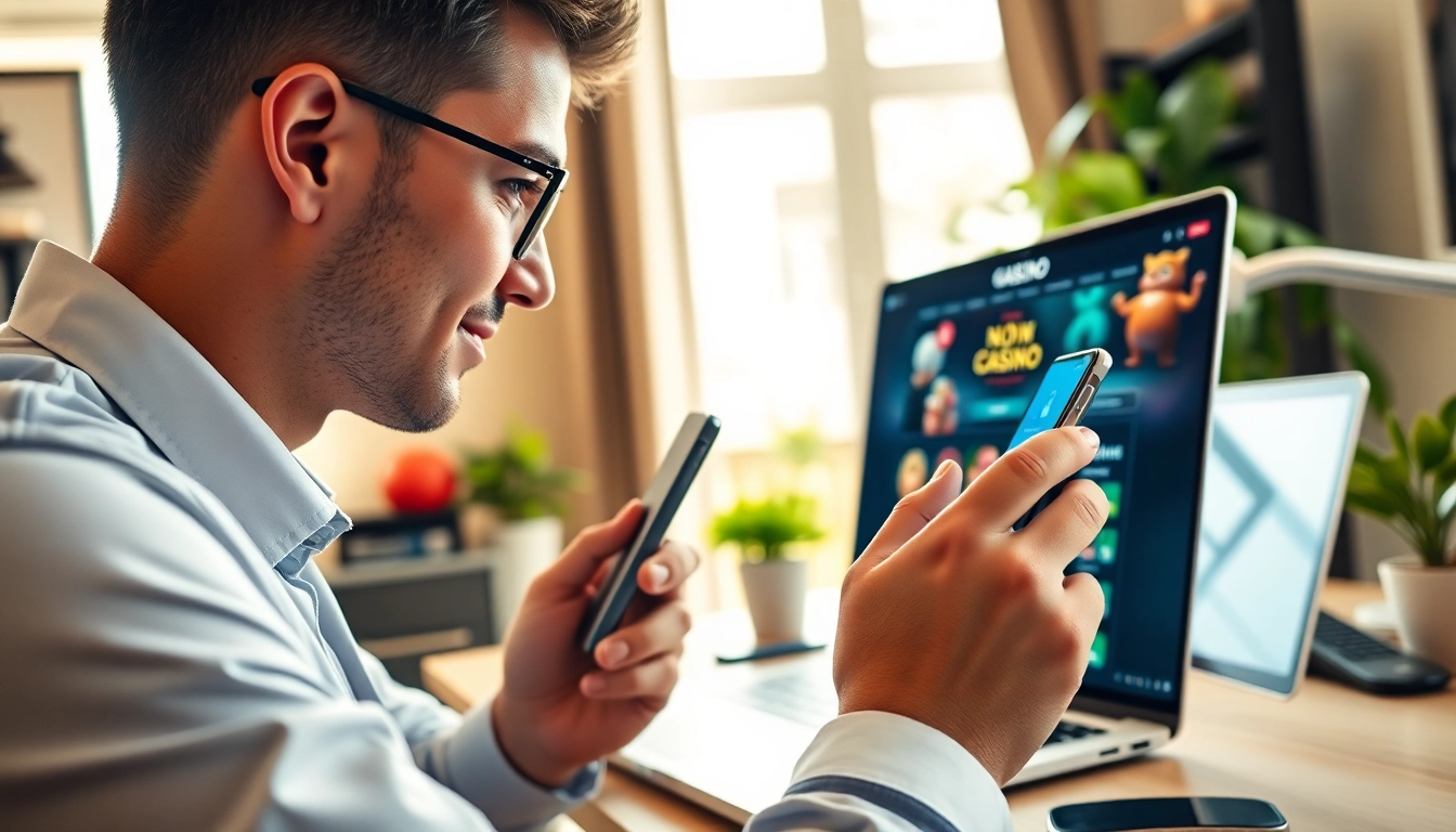 Engaging user exploring Non Uk Casino 2025 options on a laptop in a bright home office.