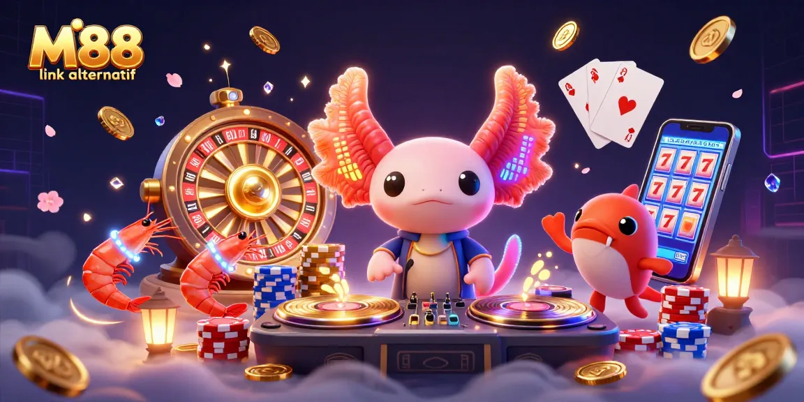 Experience the exciting M88 link alternatif with vibrant casino elements and dynamic characters in a rich underwater setting.