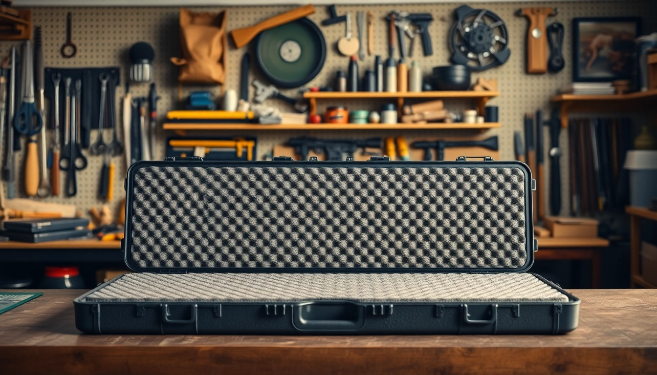 Foam for rifle case prominently displayed in a workshop, showcasing its quality and design.