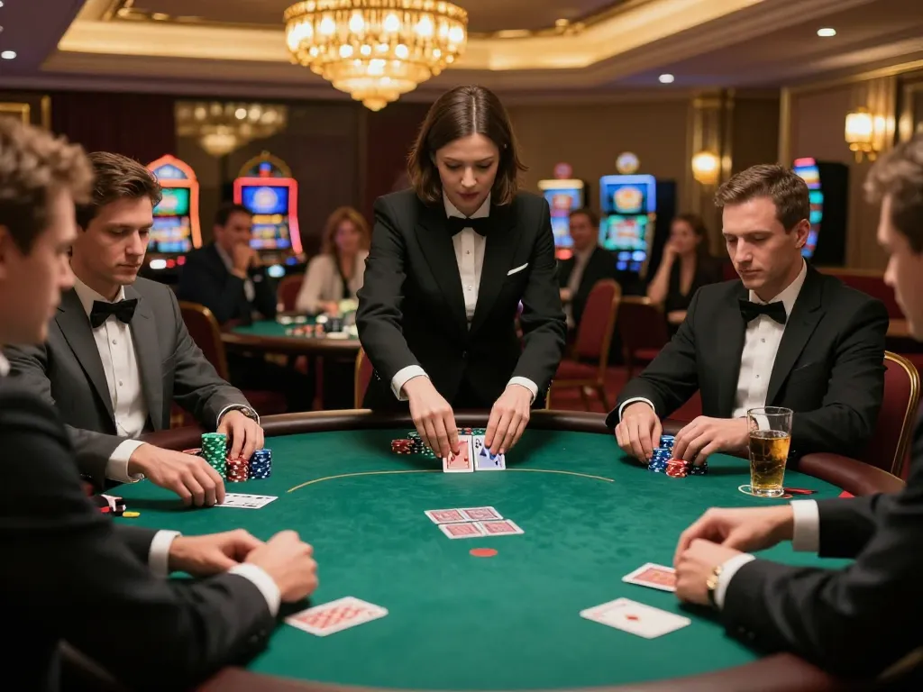 Players engaging in strategic poker gameplay at a luxurious table, highlighting tr88 high-stakes atmosphere