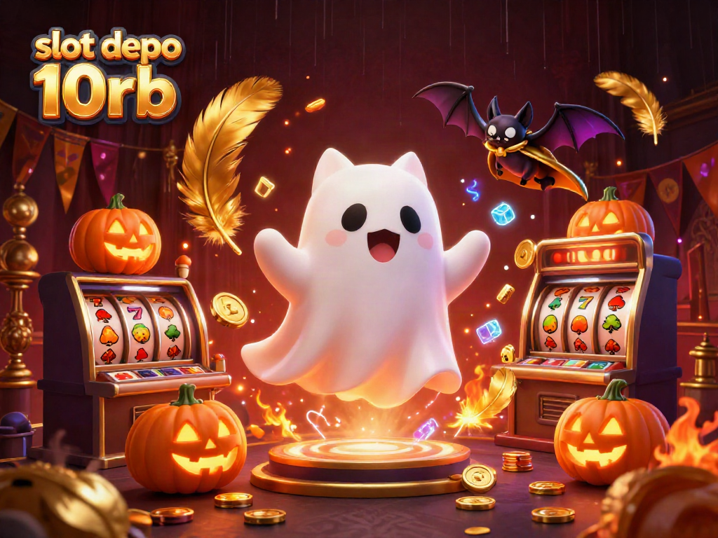 Engage with dynamic action in slot depo 10rb, featuring a ghost cat and vampire bat in a vibrant casino scene.