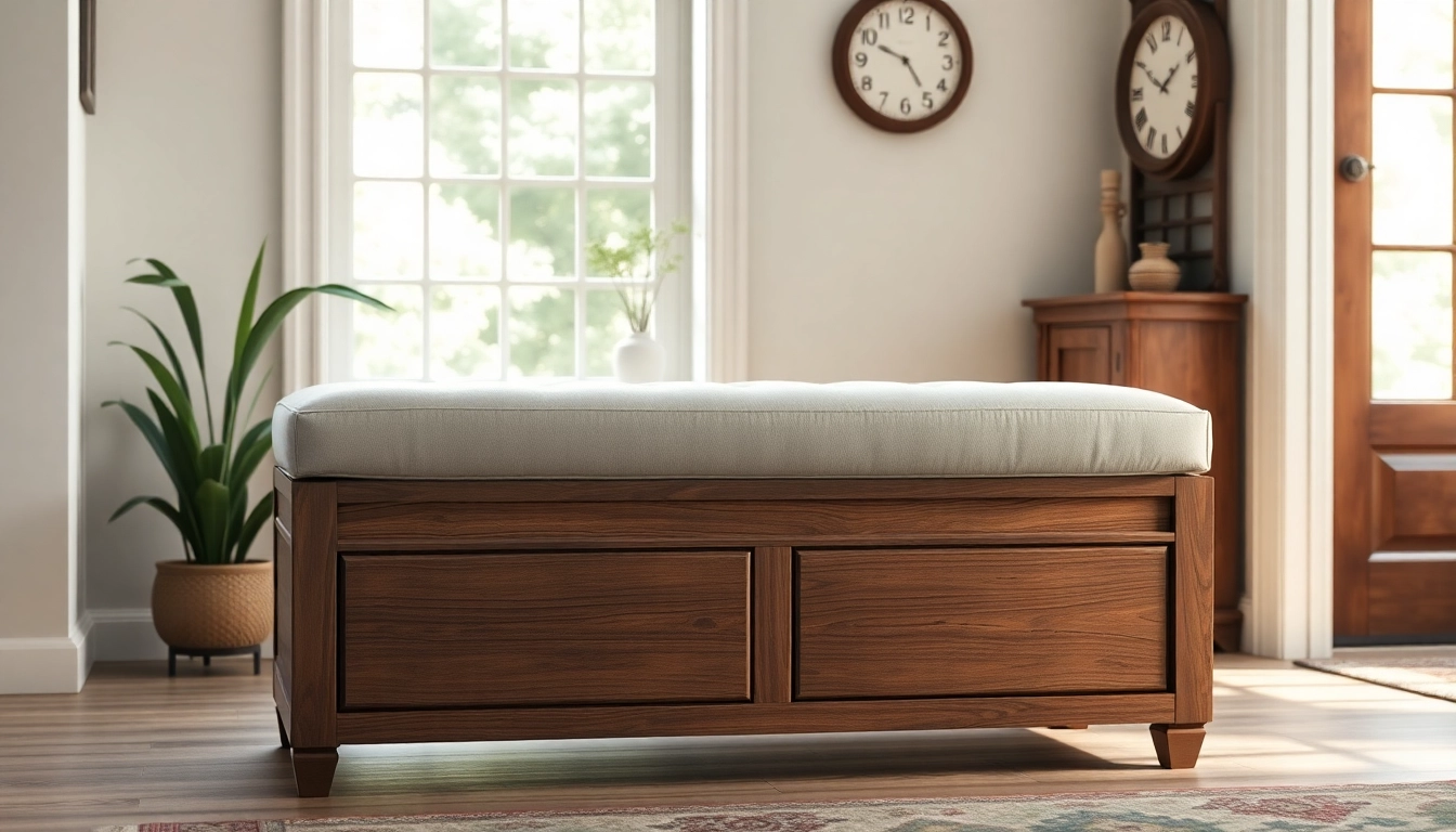 Stylish Storage Bench enhancing organization and charm in a cozy entryway setting.