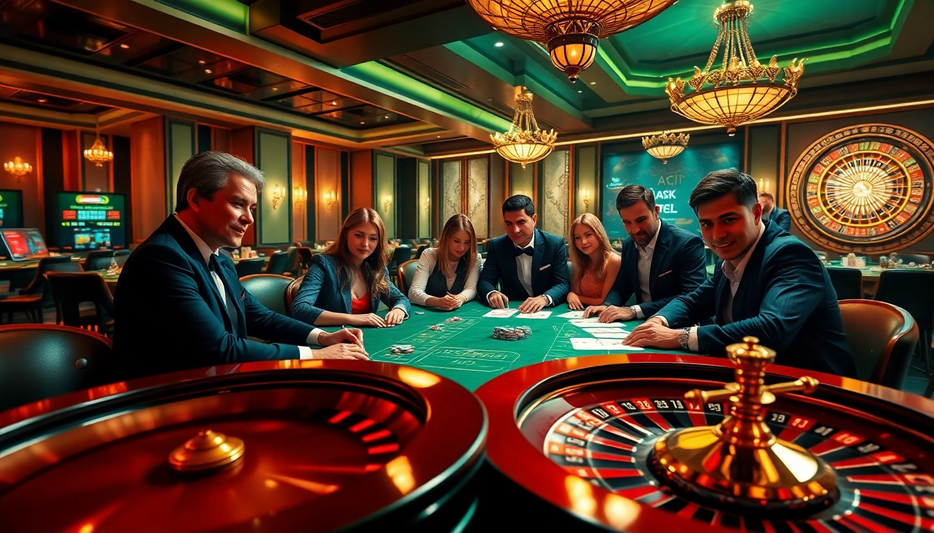 Para pemain merencanakan strategi di meja kasino sambil menjelajahi data togel Utama4D terbaru dan prediksi.