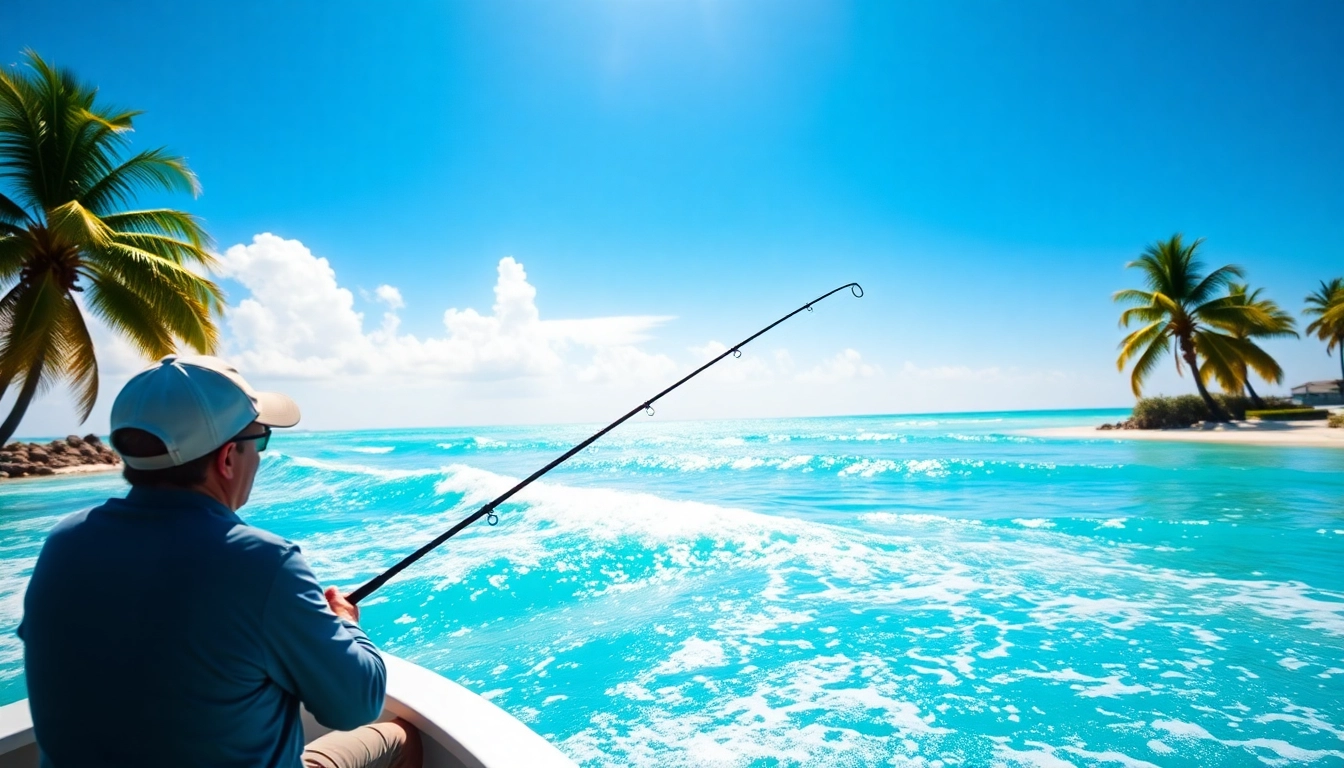 Engaging in Saltwater fly fishing, an angler casts a line into tropical turquoise waters.