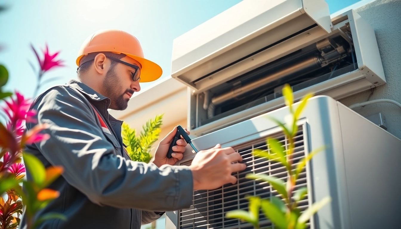 HVAC Repair Tampa technician working on an air conditioning unit with precision.