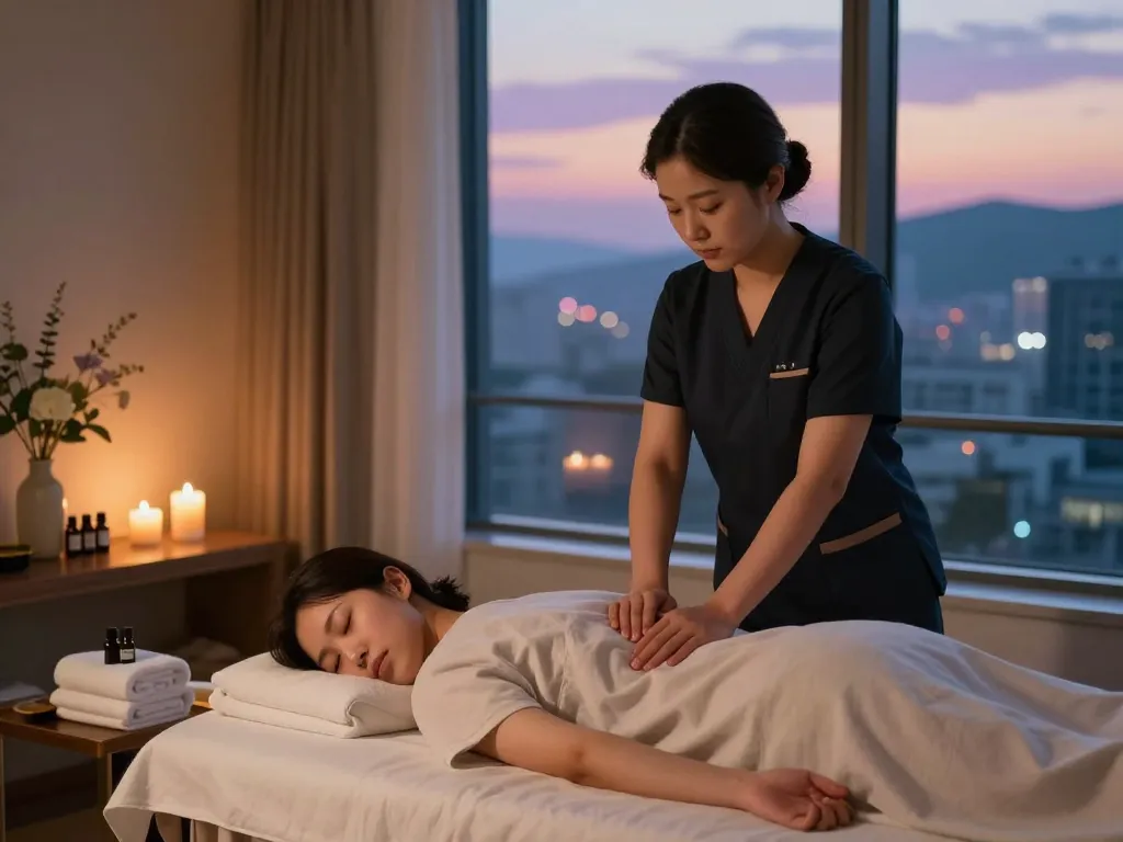 Experience an 인천 출장마사지 in a relaxing hotel room with soft lighting and soothing ambiance.