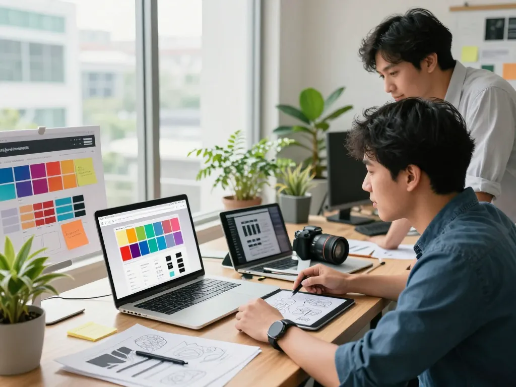 freelance website designer near me collaborating on innovative web design projects