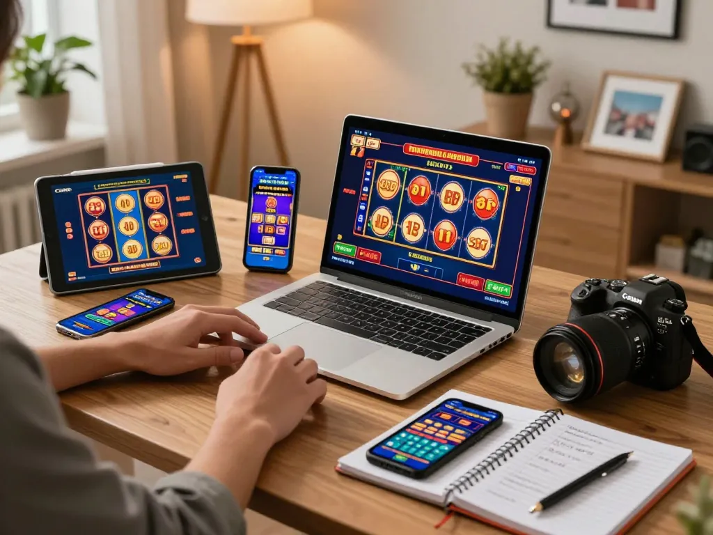 Engaging online gaming moment with gori77 displayed on laptop, showcasing vibrant casino atmosphere.