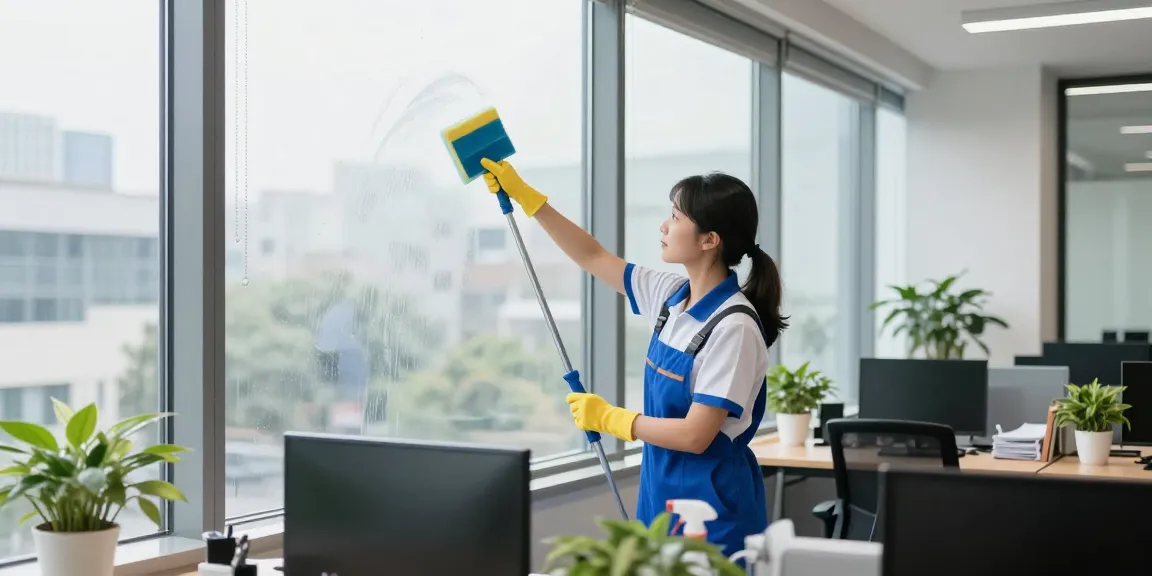 Professionelle Gebäudereinigung Dortmund mit umweltfreundlichen Reinigungsmitteln im modernen Büro.