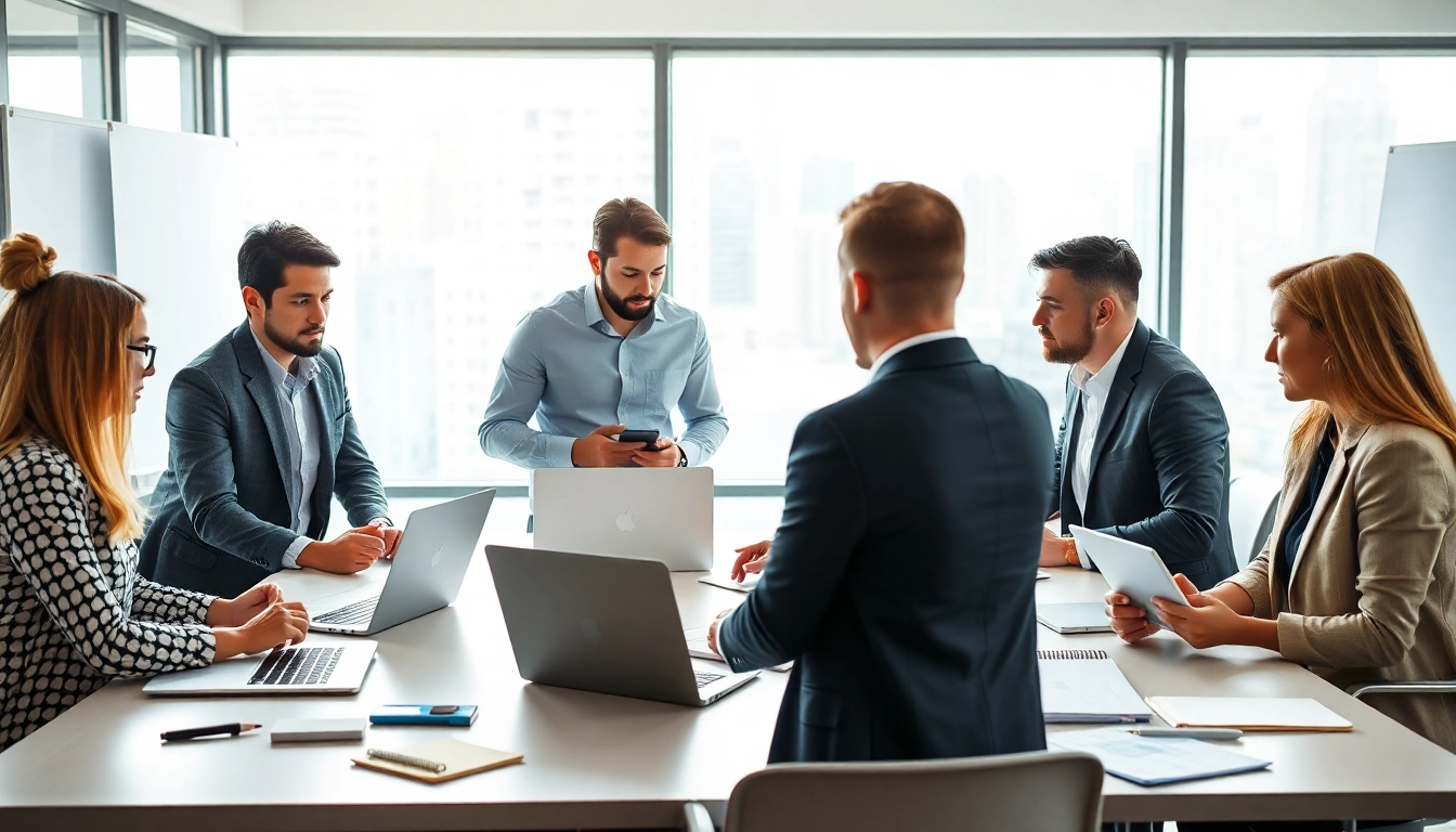 Das Bild zeigt SEO consulting Experten, die in einem modernen Büro zusammenarbeiten.