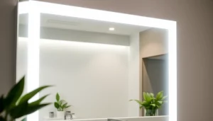 Spiegelschrank led mit modernem Design und sanfter Beleuchtung in einem stilvollen Badezimmer.