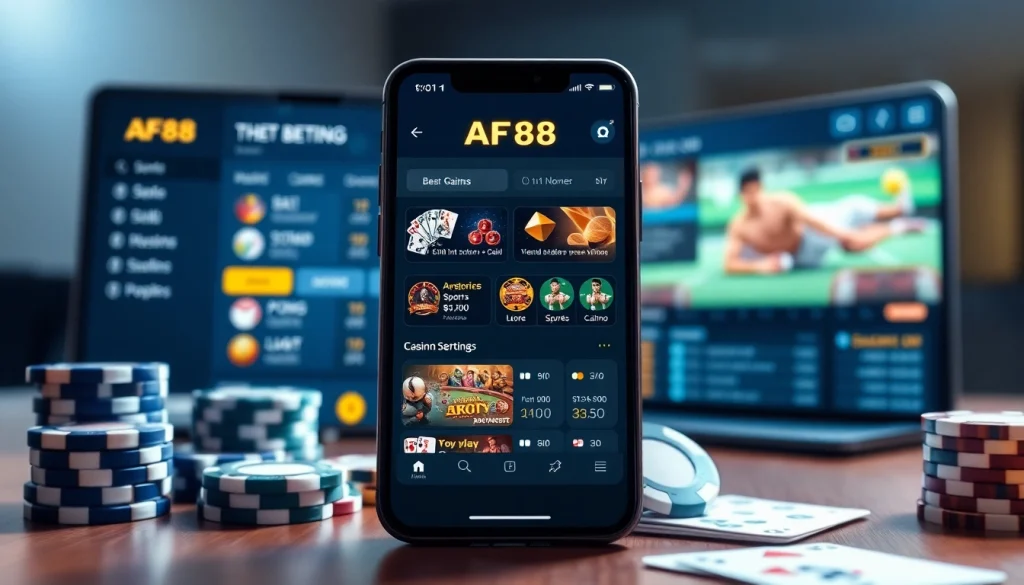 AF88 mobile app interface showcasing diverse betting options and a user-friendly design.