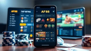 AF88 mobile app interface showcasing diverse betting options and a user-friendly design.