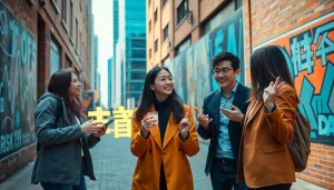 카드깡에 대한 논의 중인 젊은 시민들, 도시 배경 속에서 현금을 다루는 장면