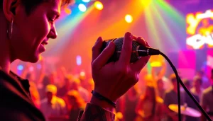 Capture the energy of a musician using the MV88 microphone in a vibrant live performance.