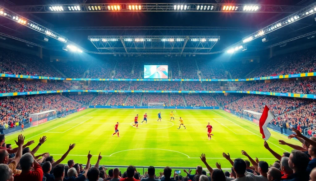 축구중계 감동적인 경기 장면이 있는 팬들이 즐겁게 응원하는 모습