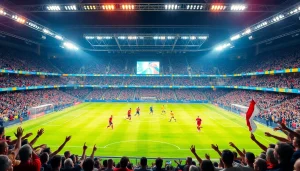 축구중계 감동적인 경기 장면이 있는 팬들이 즐겁게 응원하는 모습