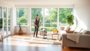 Experience a thorough Cleaning Service while enjoying a bright and tidy living room.