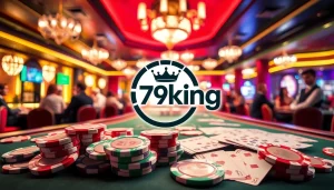 79king casino scene with vibrant atmosphere and branded chips, engaging players at tables.
