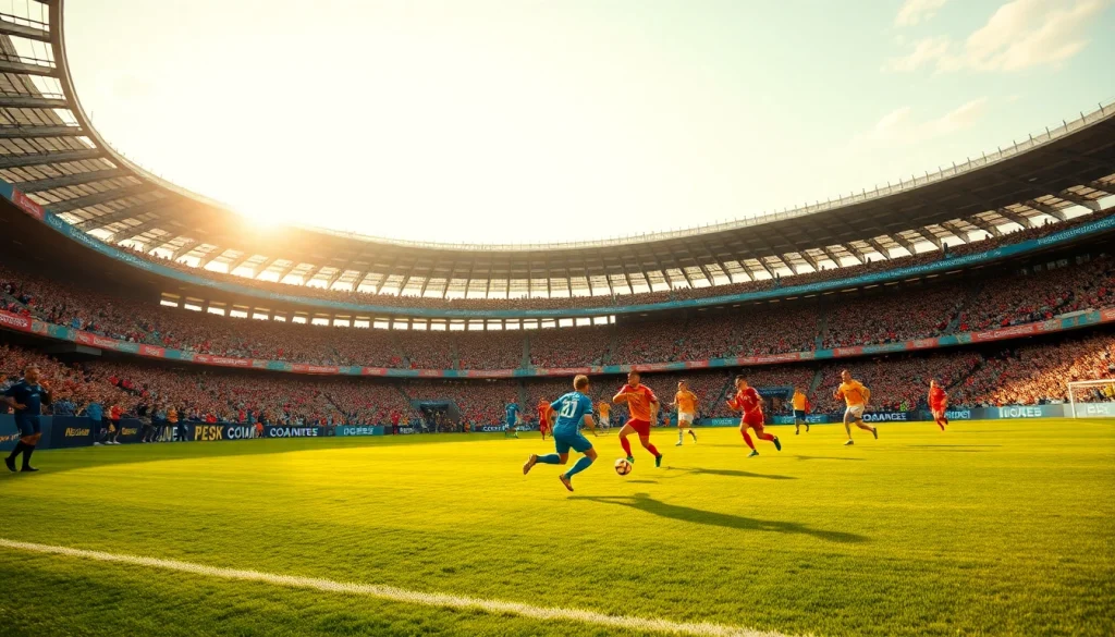 축구중계 중인 축구 경기의 생생한 장면과 팬들의 열기