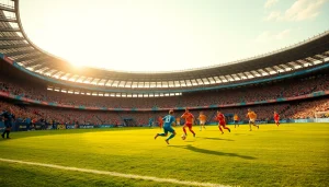 축구중계 중인 축구 경기의 생생한 장면과 팬들의 열기