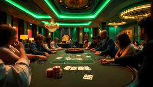 The exciting atmosphere of gambling at https://marvelbet.site/ features an elegant poker table with vibrant chips and professional players.