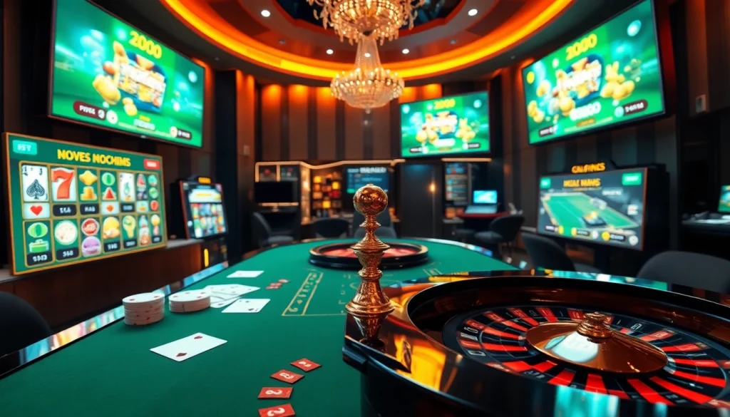 KJC Football's online casino scene featuring poker cards and roulette wheels for gamers.